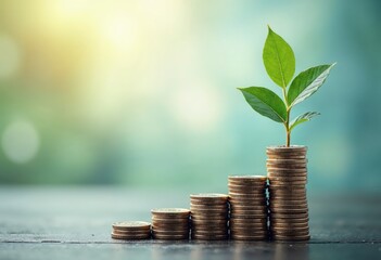 Economic Growth and Investment Concept with Stacked Coins and Plant
