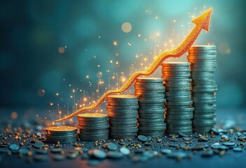 Economic Growth and Financial Success with Rising Stacked Coins