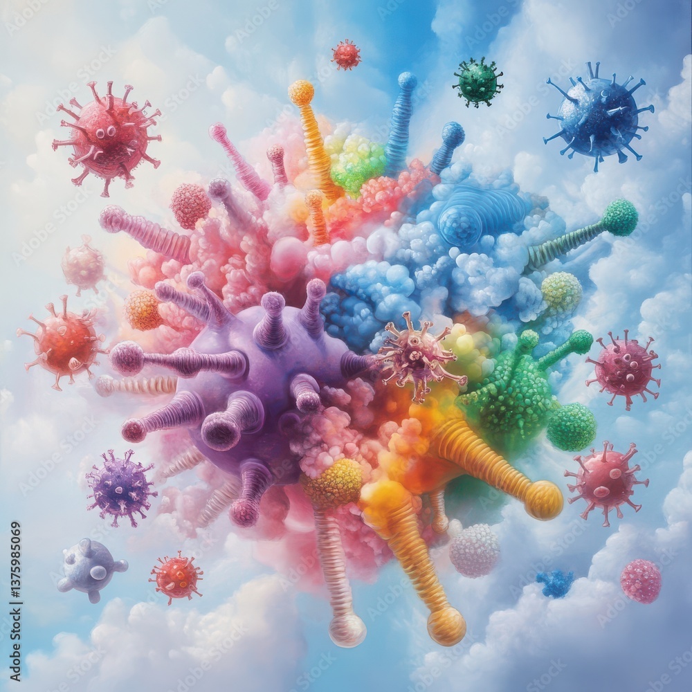 Poster dormant viruses in a host abstract environment gigapixel visualization colorful structures