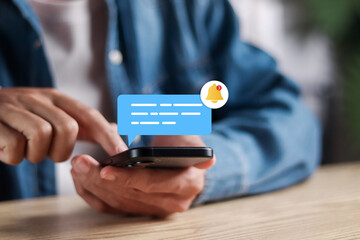 New notification concept. Man using smartphone with notification messages, incoming message...