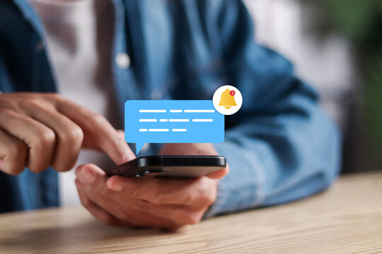 New notification concept. Man using smartphone with notification messages, incoming message reminders.