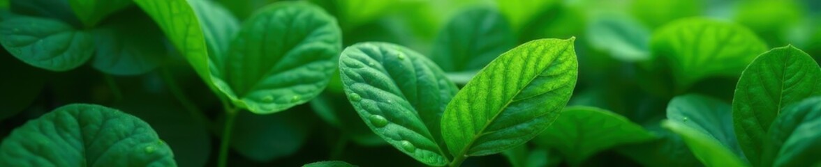 Obraz premium Deep green leaves, vibrant texture, water droplets, foliage, fresh, photography