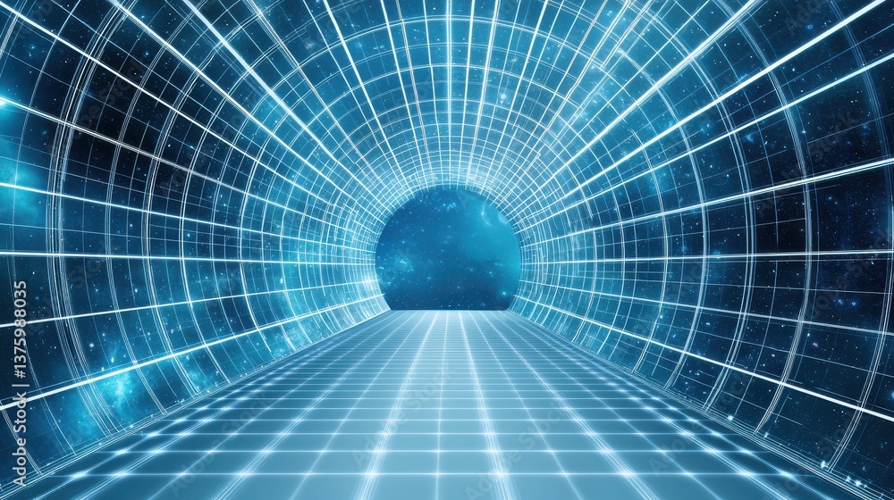 Poster dynamic visualization of gravitat tunnel virtual space digital art futuristic environment perspectiv