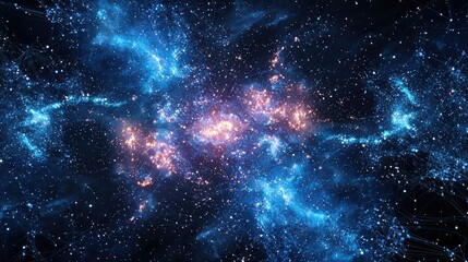 Obraz premium A cosmic representation of artificial intelligence, where deep learning networks form a galaxy of knowledge.