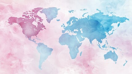 Naklejka premium A cotton candy-themed world map in soft pink and blue tones.