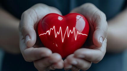 Heart Health  Hands Holding Red Heart with ECG