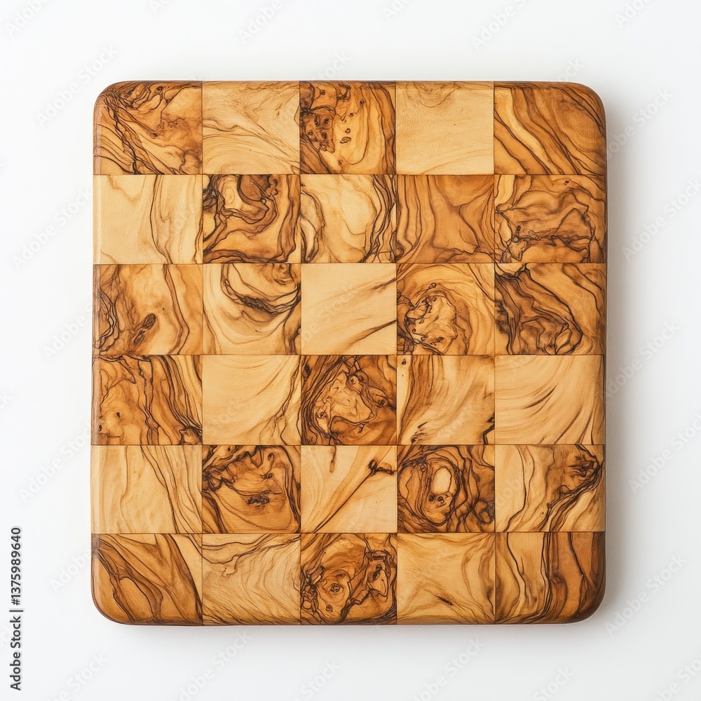 Poster olive wood chopping block surface in square pattern design close-up