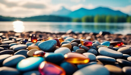 Obraz premium Colorful stones by the lake. 