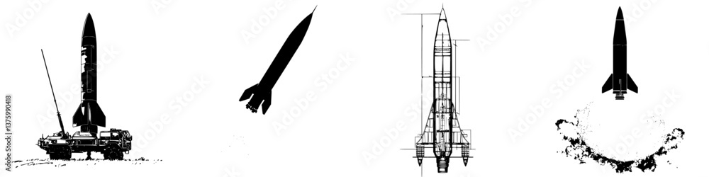 Poster vintage rocket designs displayed in sequential progression showcasing innovations in space technolog
