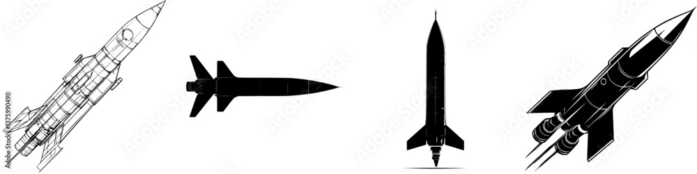 Poster different types of rockets displayed in a vector design highlighting aerospace engineering and techn