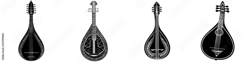 Poster various types of string instruments displayed in a detailed arrangement showcasing their unique desi