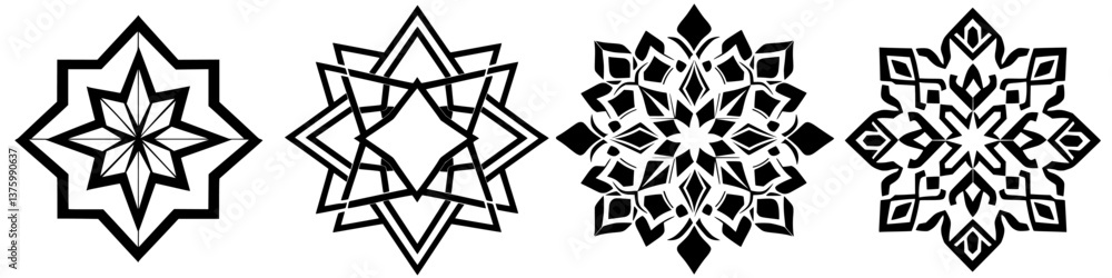 Poster intricate geometric patterns showcase artistic design with sharp lines and contrasting colors in a c