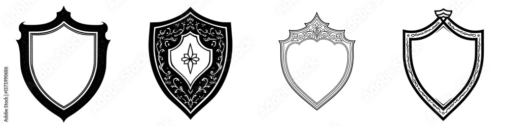Aufkleber decorative shields of various styles showcasing intricate designs and shapes in a clean layout