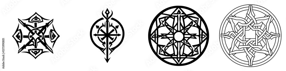 Poster unique collection of intricate black and white abstract designs featuring circular motifs and geomet