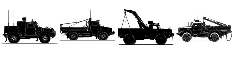 Military utility vehicles display at a vehicle exhibition in an outdoor location during daytime showcasing versatile designs and capabilities