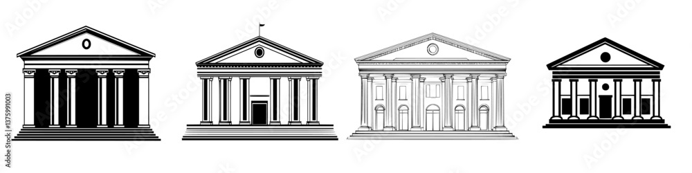 Poster architectural designs of classical buildings showcasing various columns from different angles and st