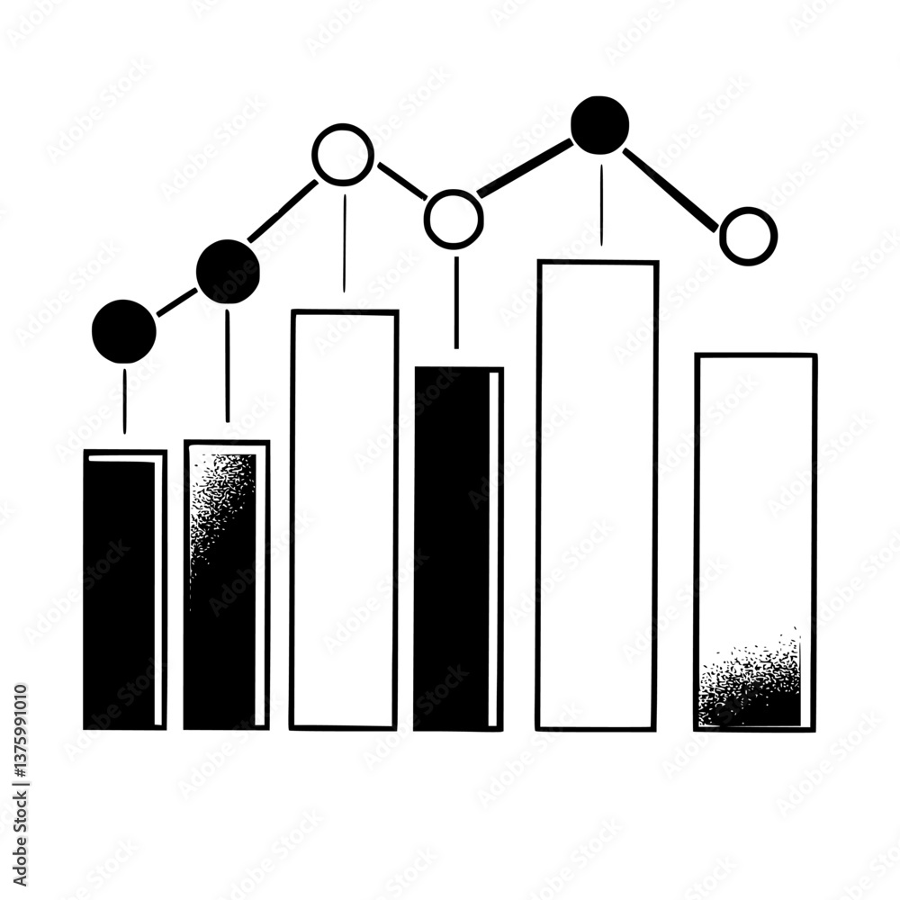 Poster visual representation of data trends with bars and line graphs illustrating performance over time in