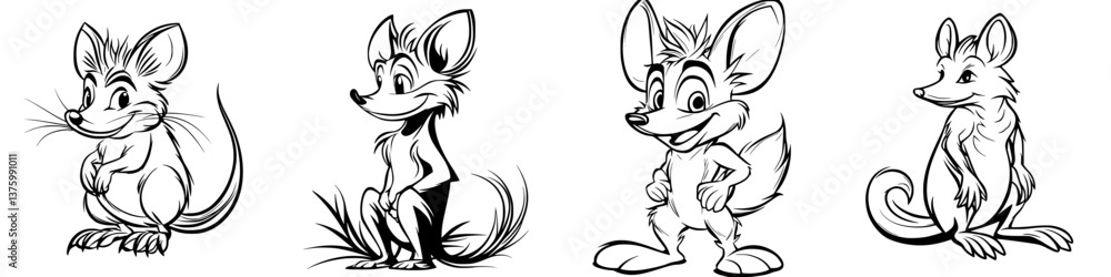 Poster different cartoon fox characters depicted in various poses and expressions showcasing unique designs