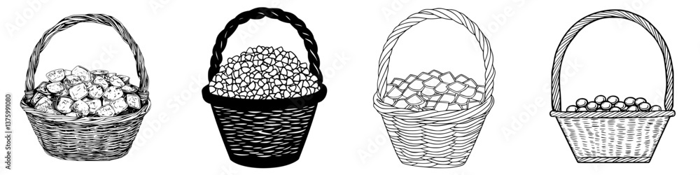 Poster baskets filled with various types of fruits and vegetables displayed in a market setting during dayl