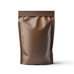Obraz premium Brown Pouch Packaging Mockup Standing on White Surface for Food