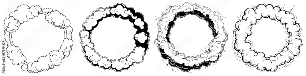 Poster smoke rings creating dynamic patterns in a minimalist style showcase energy and movement