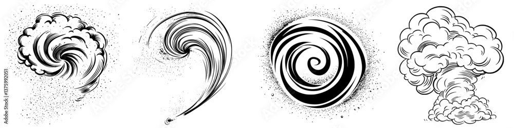 Poster swirling patterns and dynamic shapes illustrate energy and movement in a creative design showcasing 