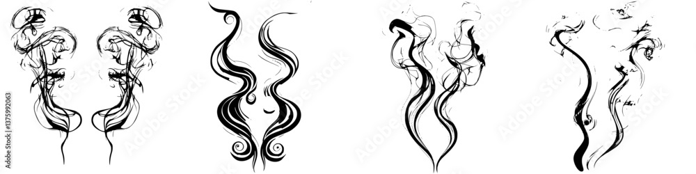 Poster intricate black line art depicting flowing forms and figures with abstract designs showcasing elegan