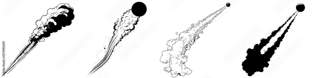 Aufkleber various illustrations of a comet's trajectory with smoke trails indicating movement in a cosmic 