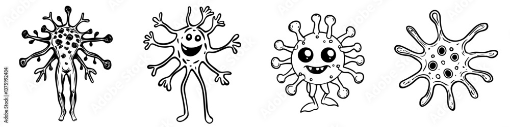 Poster creative illustrations of cartoon germs showcasing different shapes and expressions thrive in a play