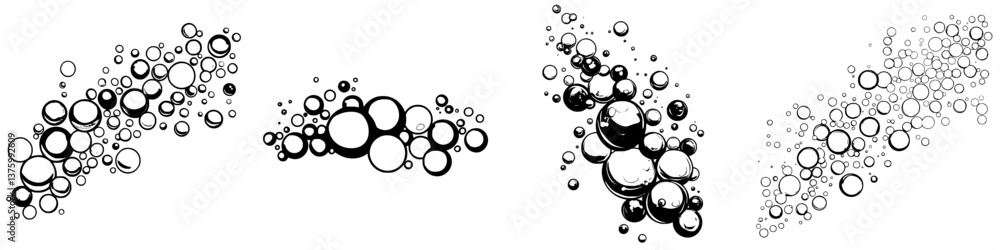 Poster bubbles of various sizes scattered in an artistic arrangement on a white background
