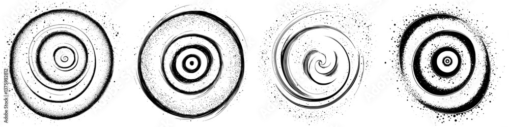 Poster swirling black and white patterns create a fascinating visual effect reminiscent of whirlpools and a