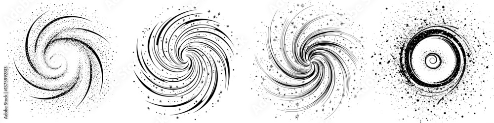 Poster intricate designs of spiral patterns creating a dynamic visual effect in black and white