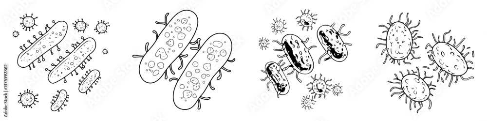 Poster detailed illustration of various types of bacteria showcasing their unique structures and forms in a