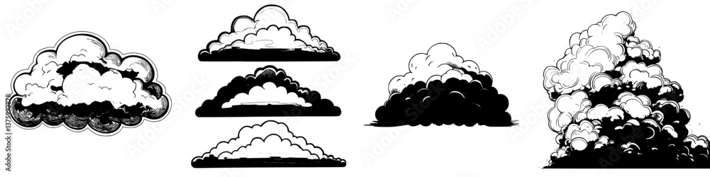 Poster different types of clouds illustrated in a monochrome style showcase their varied forms and textures