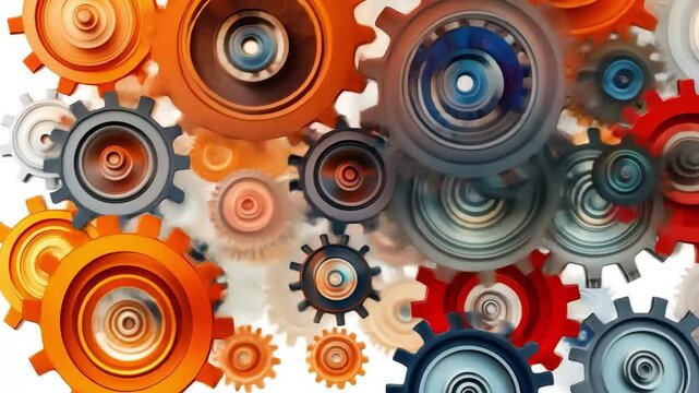 Interlocking Gears of Innovation: A vibrant and dynamic visual of interconnected gears, illustrating teamwork, functionality, and the mechanics of progress, perfect for business, tech.