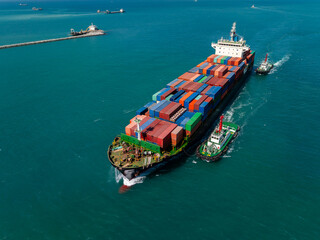 shipping container carrier container sailing in ocean, global business and industry delivery...