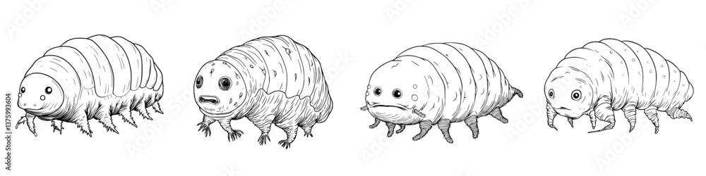 Poster interesting illustrations of cute, fictional creatures resembling tiny beetles with unique features 
