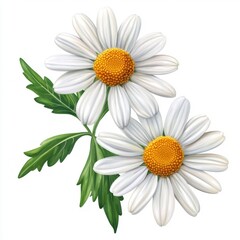 Naklejka premium Two Daisies with White Petals and Yellow Centers Isolated on White