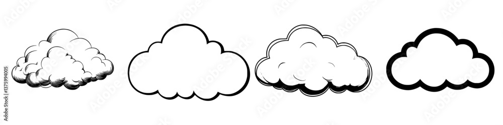 Aufkleber various cloud shapes depicted in a minimalist style with clean lines and simple design for artistic 