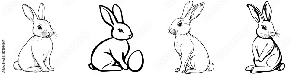Aufkleber various sketches of rabbits showcasing different poses and expressions against a plain background di