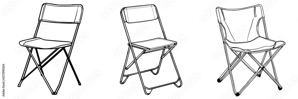 Aufkleber folding chairs in various styles displayed in a minimalistic arrangement for furniture showcase