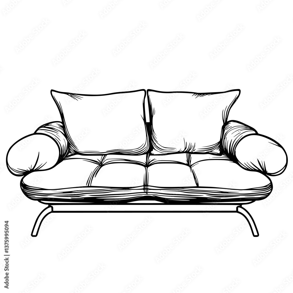 Poster modern couch design with two plush pillows in a minimalist style setting ideal for contemporary livi