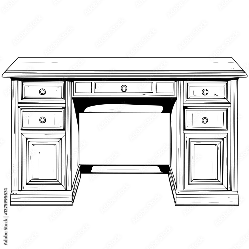 Poster elegant wooden desk with multiple drawers designed for home office use situated in a modern workspac