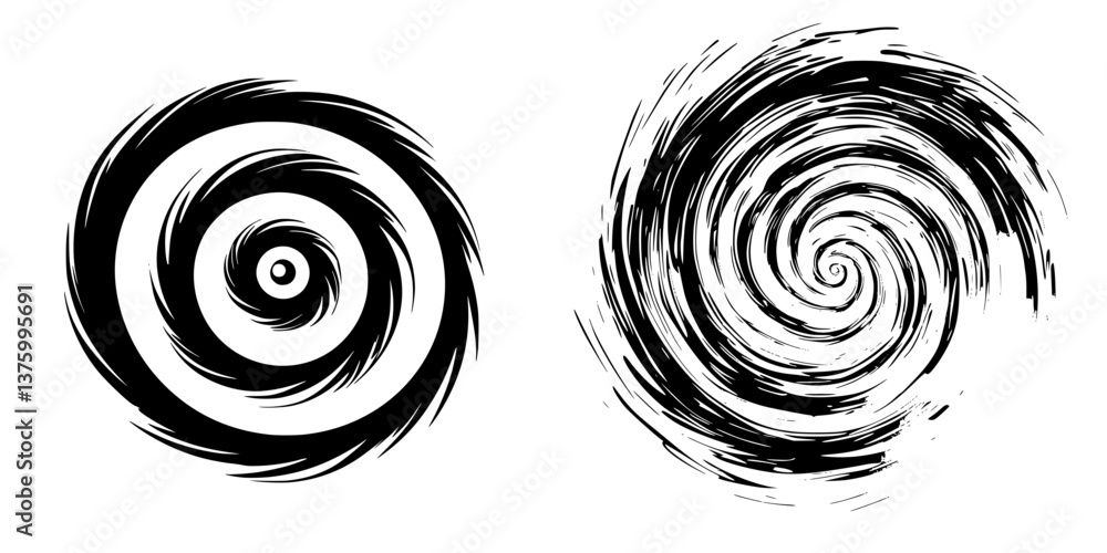 Poster dynamic black and white spiral patterns showcasing motion and energy in abstract design