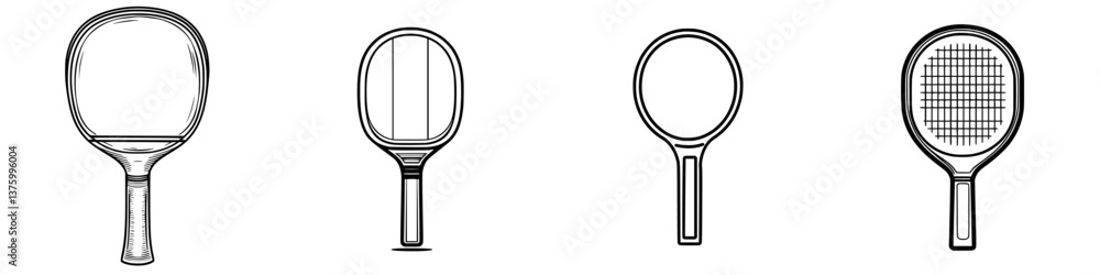 Poster various styles of tennis rackets displayed in a row showcasing their unique designs and features