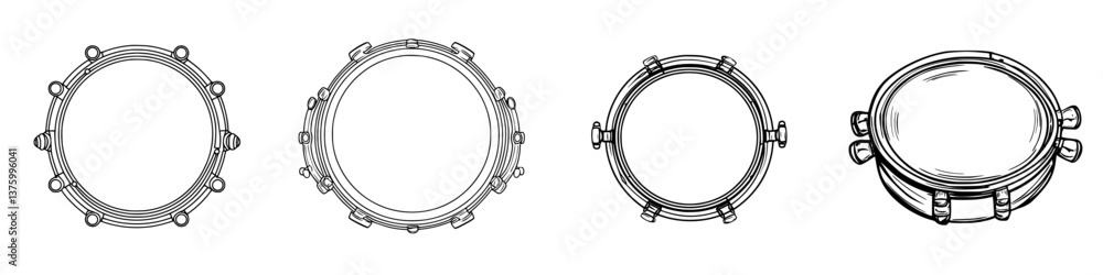 Aufkleber different styles of tambourines displayed in various angles on a white background