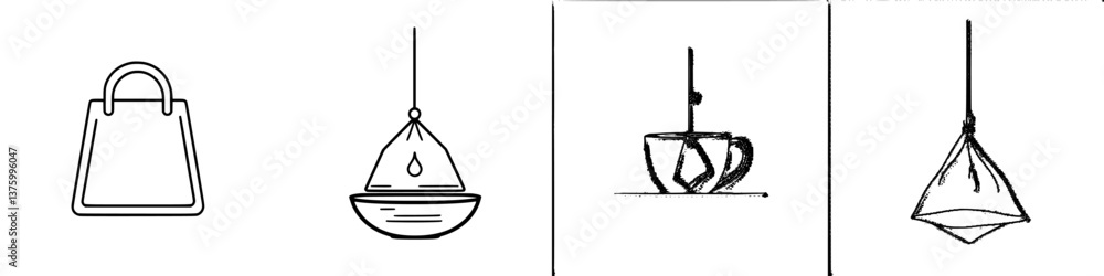 Poster unique line art depicting everyday objects in a minimalist style