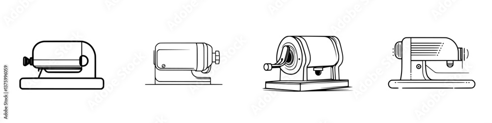 Poster various types of kitchen mixers displayed in a line showcasing different designs and functionalities