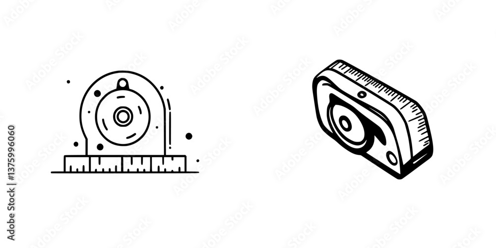 Poster detailed sketches of a measuring tape and a tape measure on a white background capturing tools for p