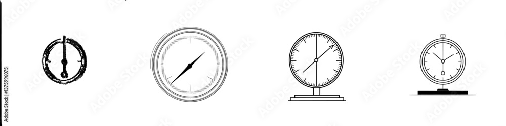 Poster diverse collection of clock designs showcasing varying styles and time display mechanisms in black a
